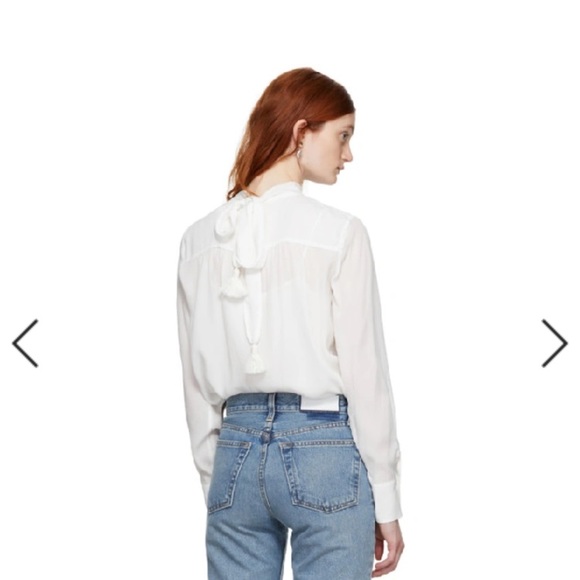 100% silk NWT See by Chloe white blouse with mock neck and tassels (40) - Picture 2 of 12